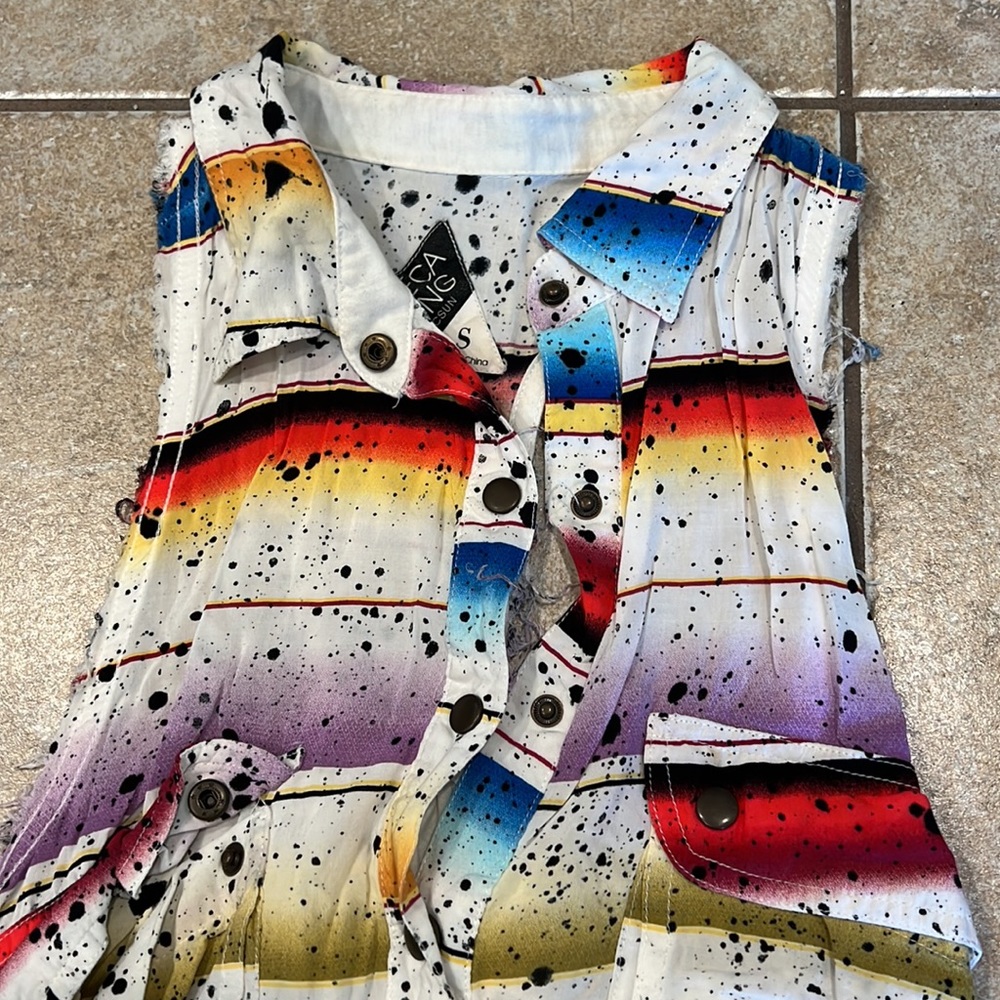 Seneca Rising PacSun Striped Inkblot Collared Button Down Tank Size Small - Picture 3 of 7